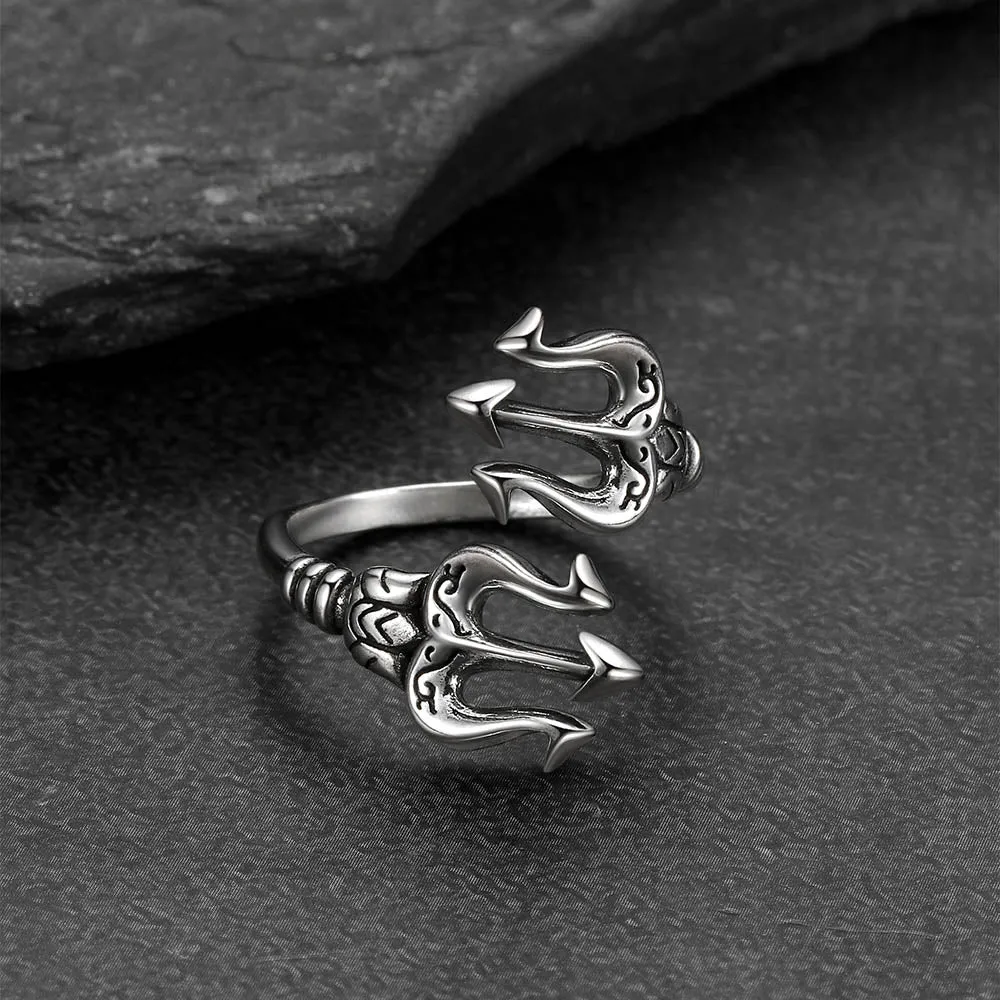 Greek Poseidon Trident Ring Adjustable Open Ring for Men sold by FaithHeart product image thumbnail 4