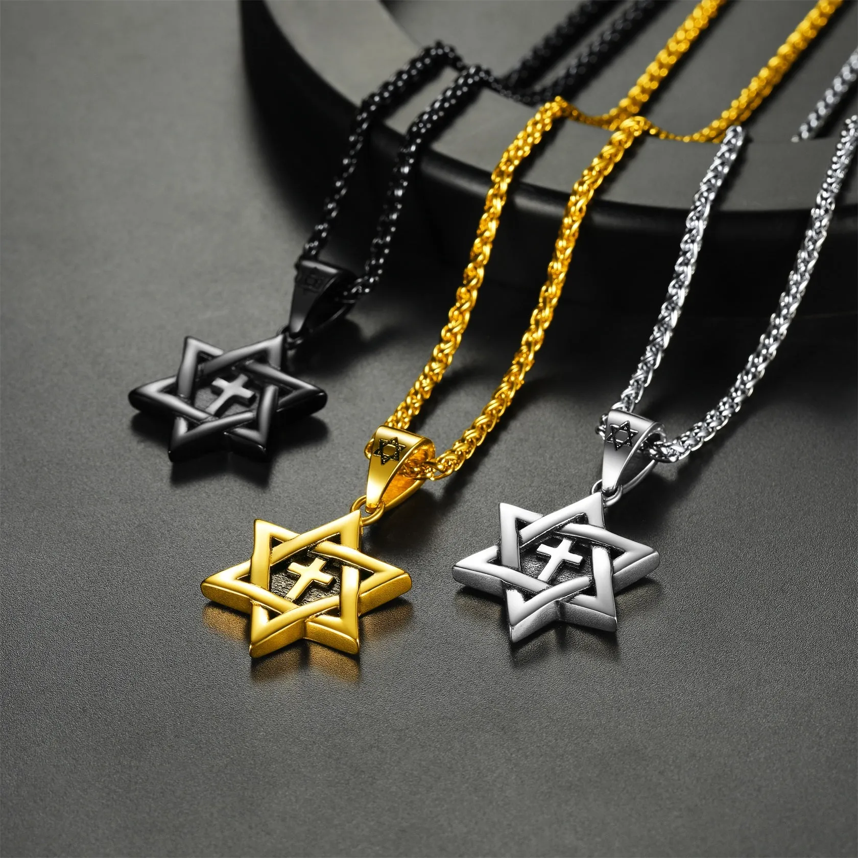 Curb Chain & Star of David With Cross Layered Necklaces Set for Men sold by FaithHeart product image thumbnail 3