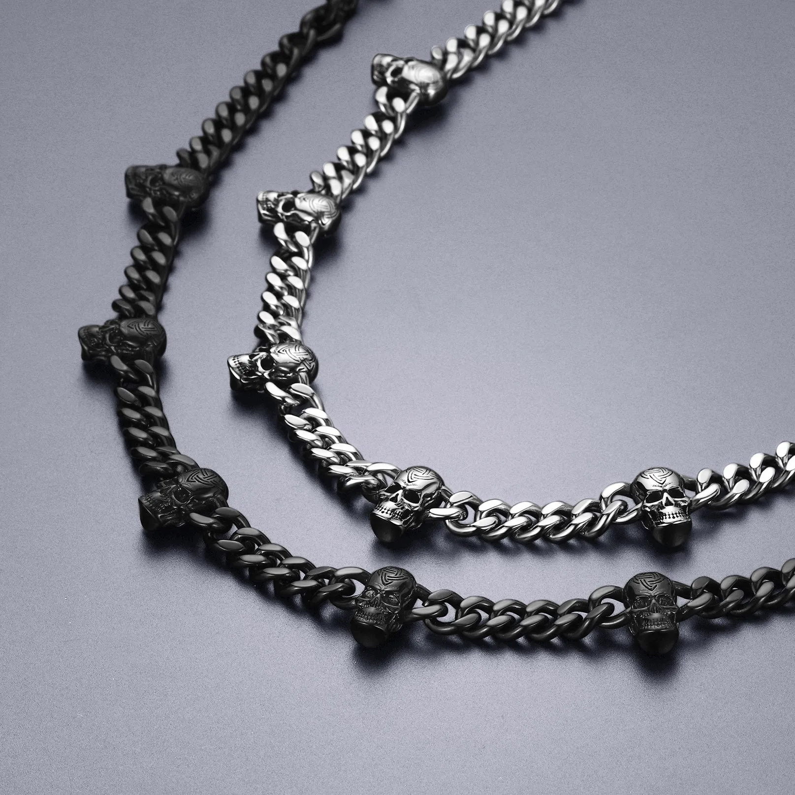Gothic Skull Cuban Chain & Cornicello Italian Horn Layered Pendant Set for Men sold by FaithHeart product image thumbnail 4