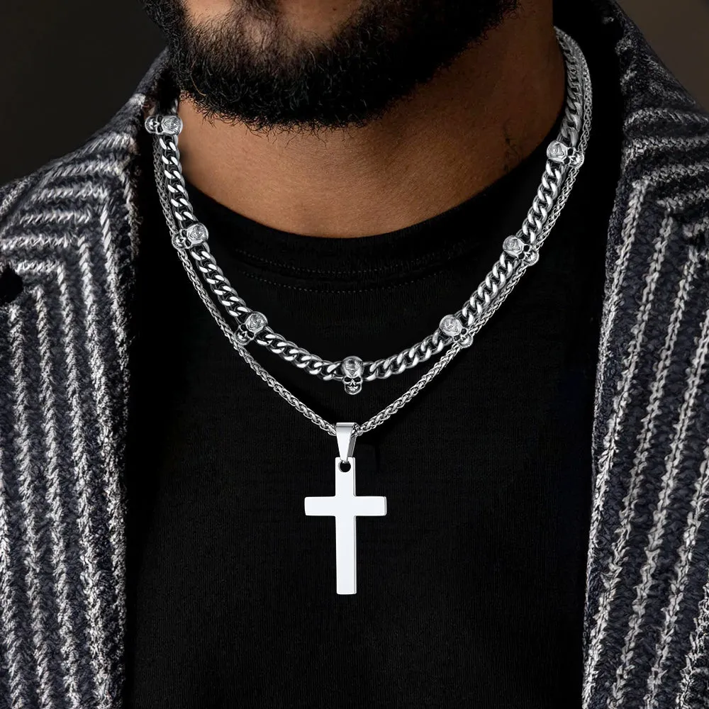 Gothic Skull Cuban Chain & Cross Layered Pendant Set for Men sold by FaithHeart product image thumbnail 2