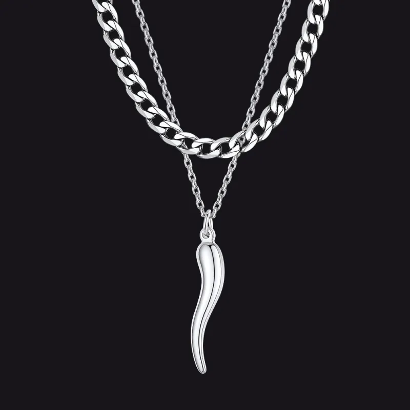 Cuban Chain & Italian Horn Layered Necklaces Set for Men sold by FaithHeart