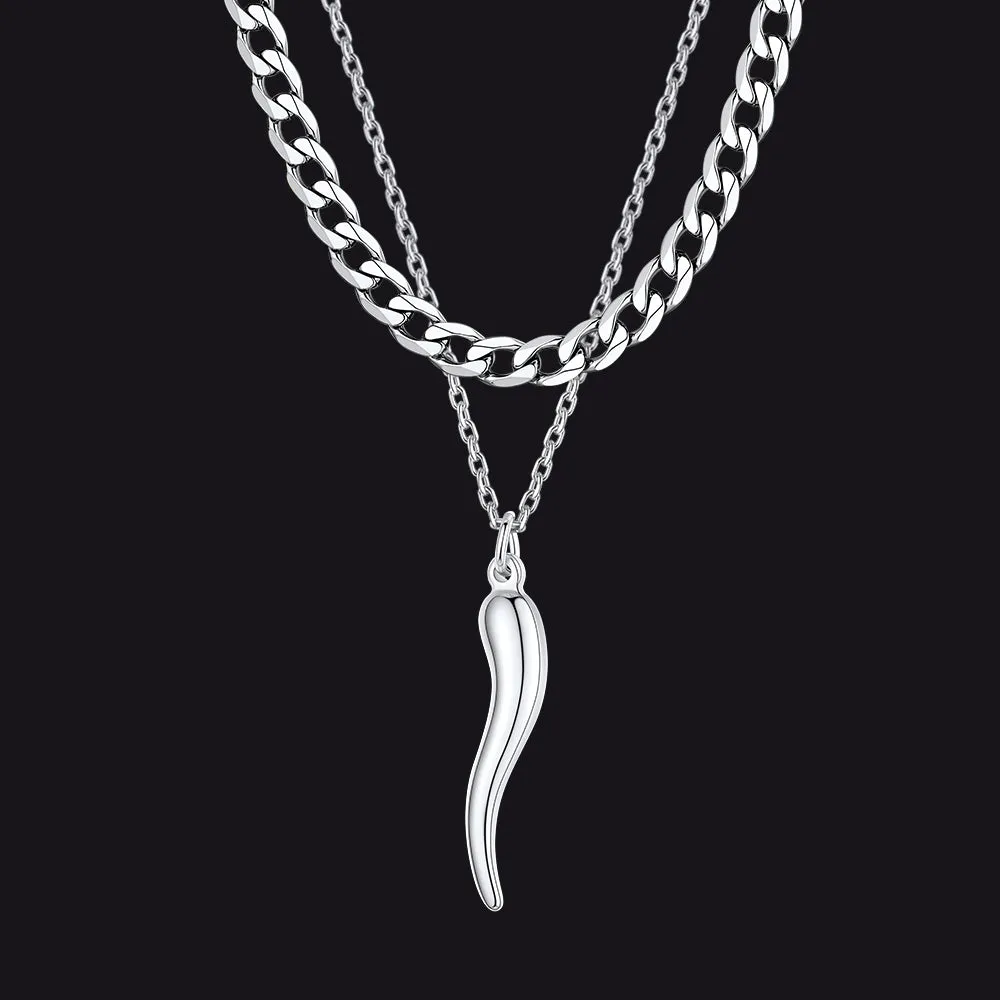 Cuban Chain & Italian Horn Layered Necklaces Set for Men sold by FaithHeart
