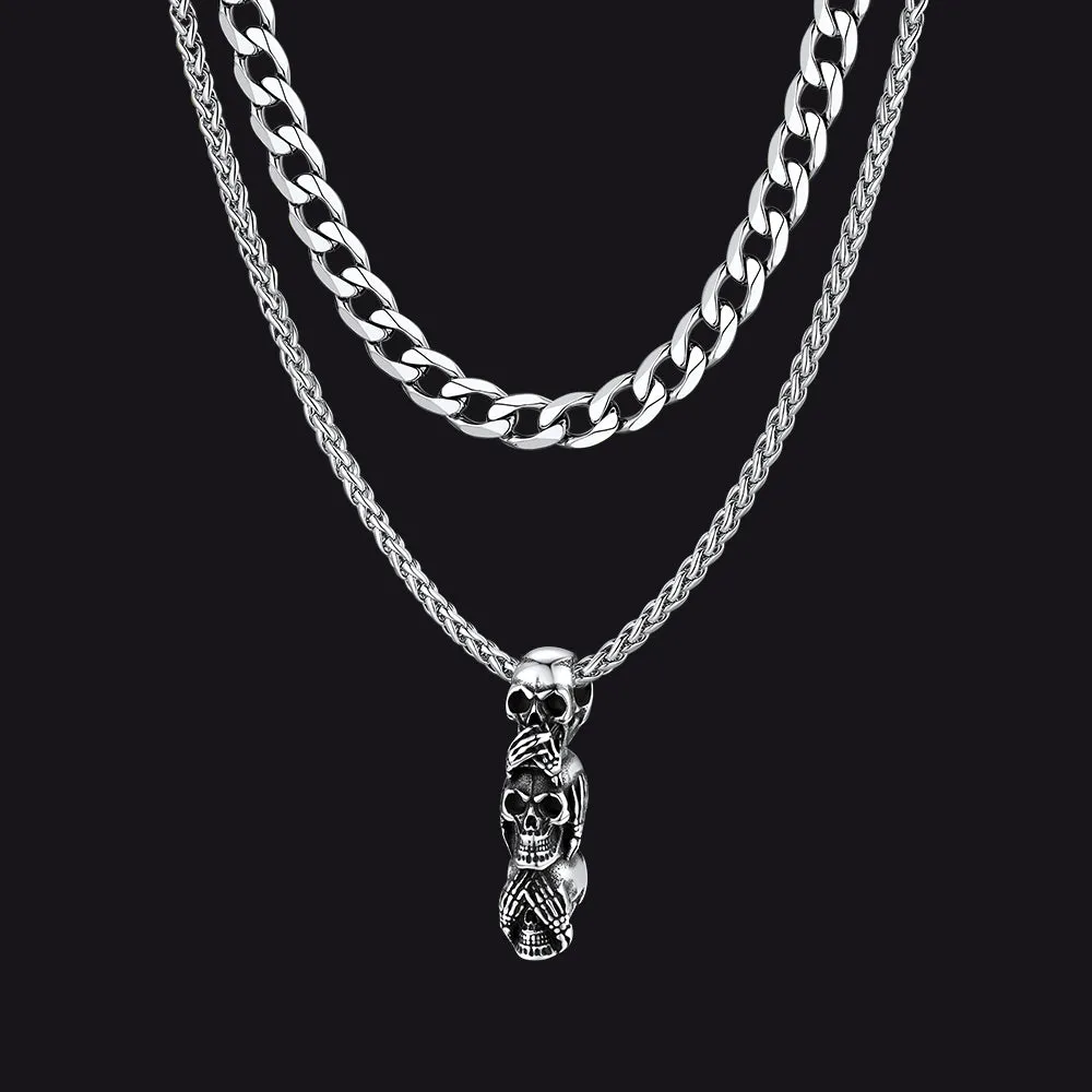 Cuban Curb Chain & Skull Layered Necklaces Set for Men sold by FaithHeart