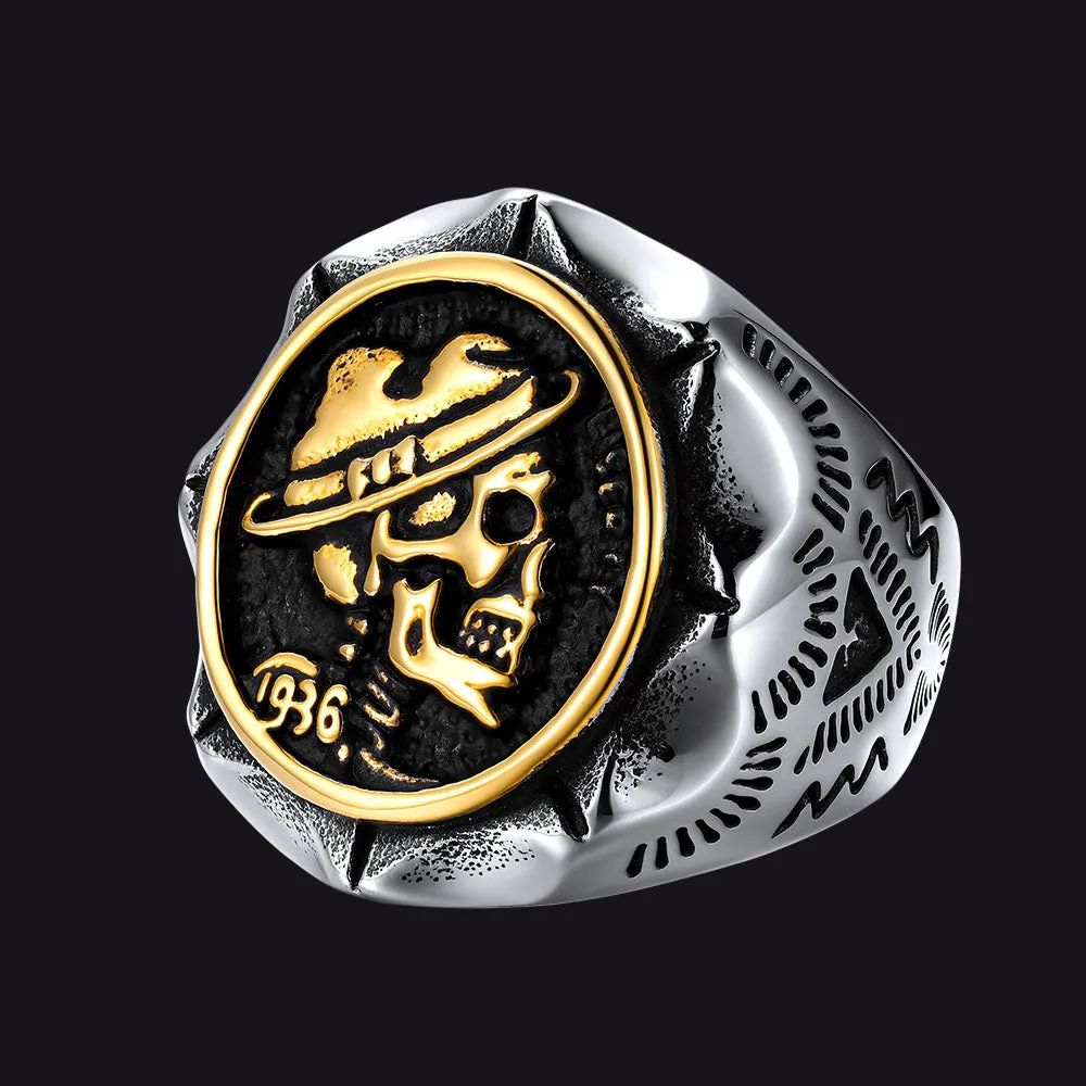 Halloween Gothic Punk Cowboy Hat Skull Ring for Men sold by FaithHeart