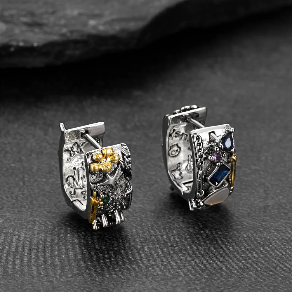 Punk Graffiti Joker Eagle Shield Star Square Hoop Earrings with Crystals for Men sold by FaithHeart product image thumbnail 4