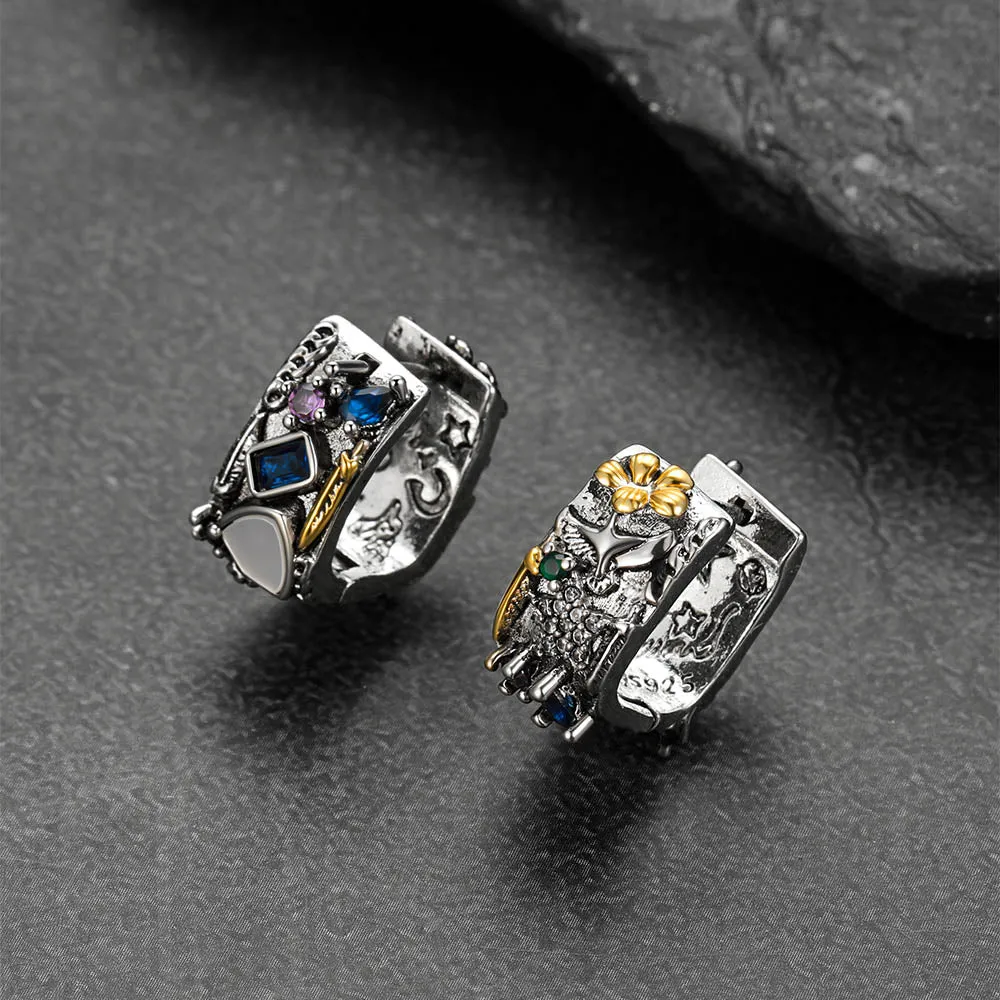 Punk Graffiti Joker Eagle Shield Star Square Hoop Earrings with Crystals for Men sold by FaithHeart product image thumbnail 5