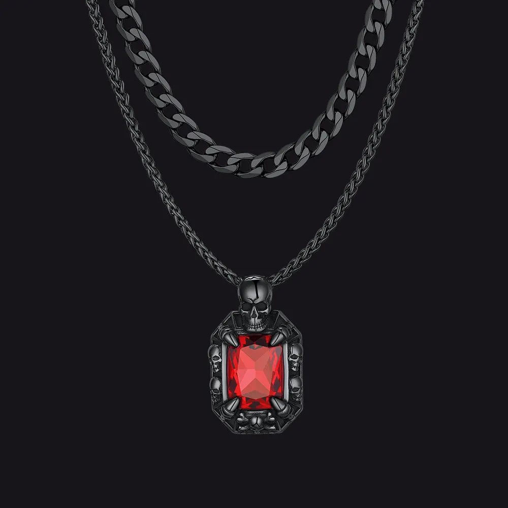 Cuban Curb Chain & Skull Crystal Layered Necklaces Set for Men sold by FaithHeart