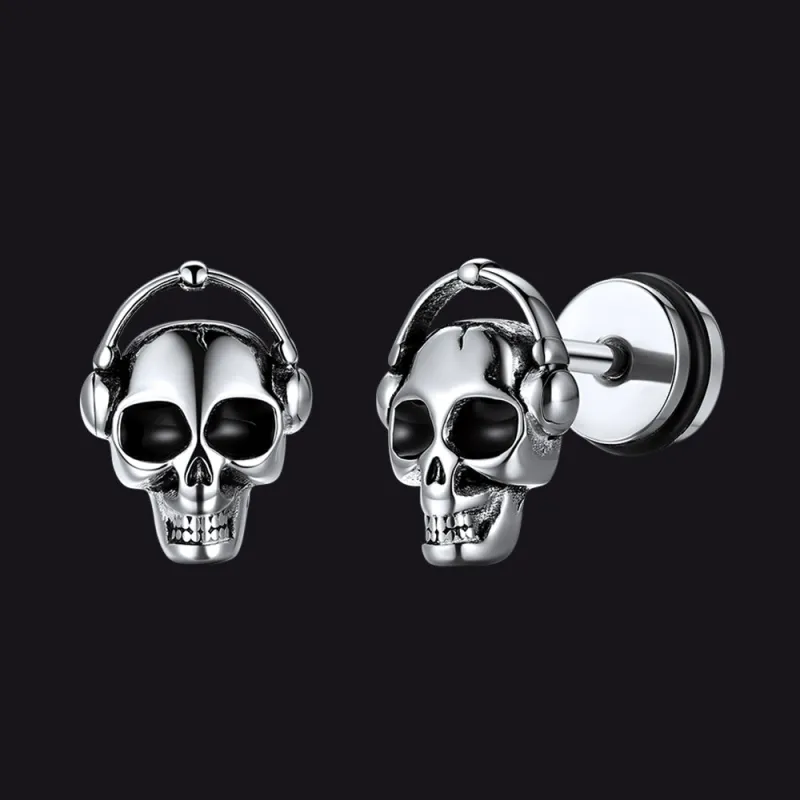Halloween Gothic Music Skull Stud Earrings for Men sold by FaithHeart