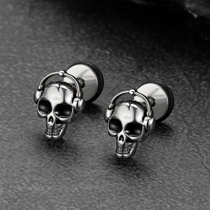 Halloween Gothic Music Skull Stud Earrings for Men sold by FaithHeart product image thumbnail 4