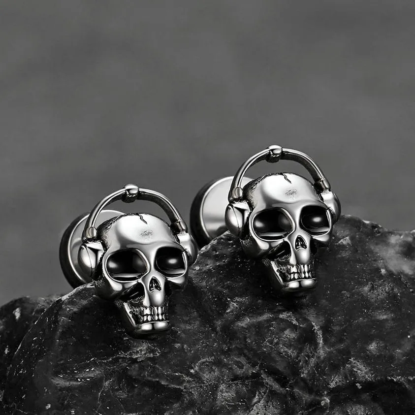Halloween Gothic Music Skull Stud Earrings for Men sold by FaithHeart product image thumbnail 3