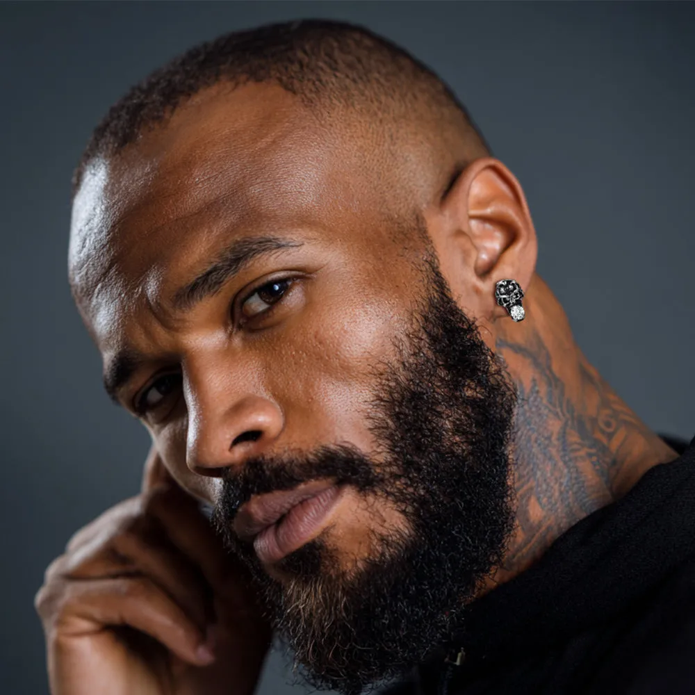 Halloween Punk Diamond Skull Earrings for Men in Stainless Steel sold by FaithHeart product image thumbnail 2