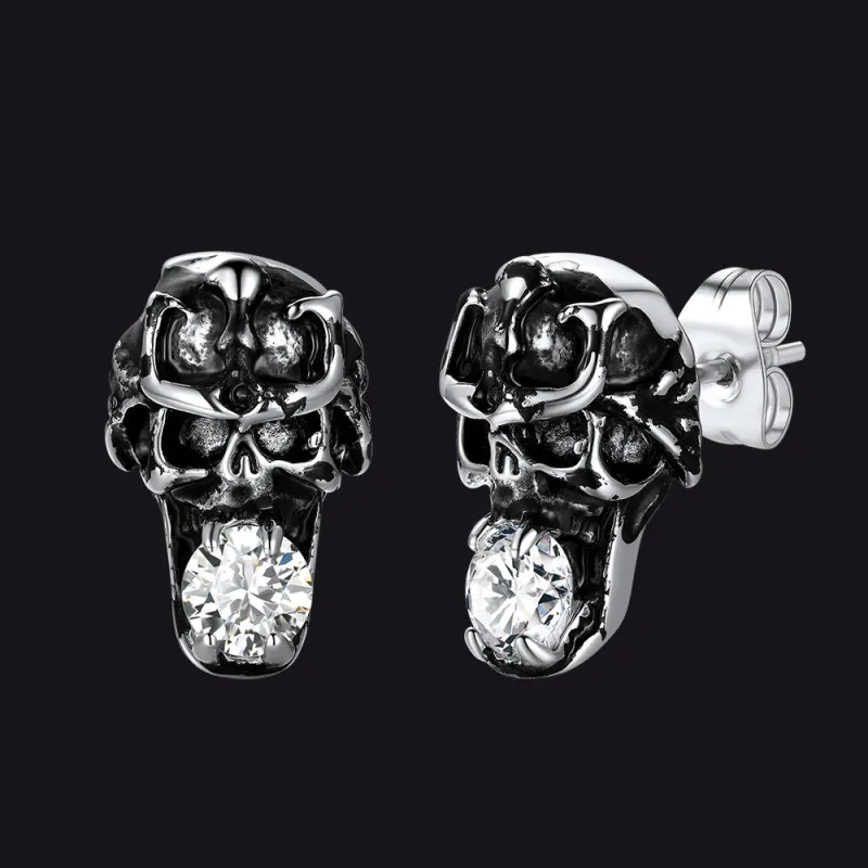 Halloween Punk Diamond Skull Earrings for Men in Stainless Steel sold by FaithHeart