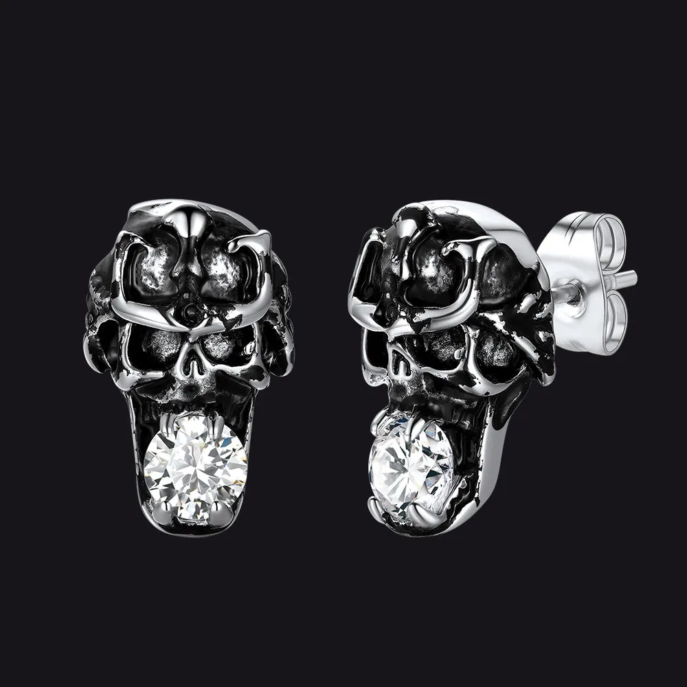 Halloween Punk Diamond Skull Earrings for Men in Stainless Steel sold by FaithHeart