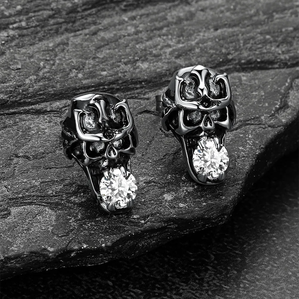 Halloween Punk Diamond Skull Earrings for Men in Stainless Steel sold by FaithHeart product image thumbnail 3