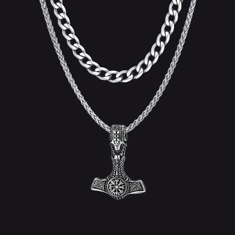 Cuban Curb Chain & Thor's Hammer Layered Necklaces Set for Men sold by FaithHeart