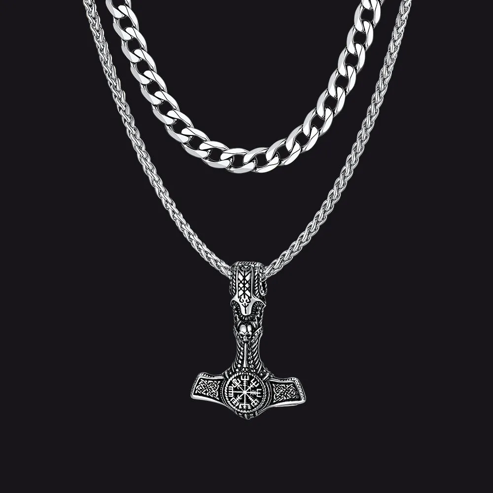 Cuban Curb Chain & Thor's Hammer Layered Necklaces Set for Men sold by FaithHeart