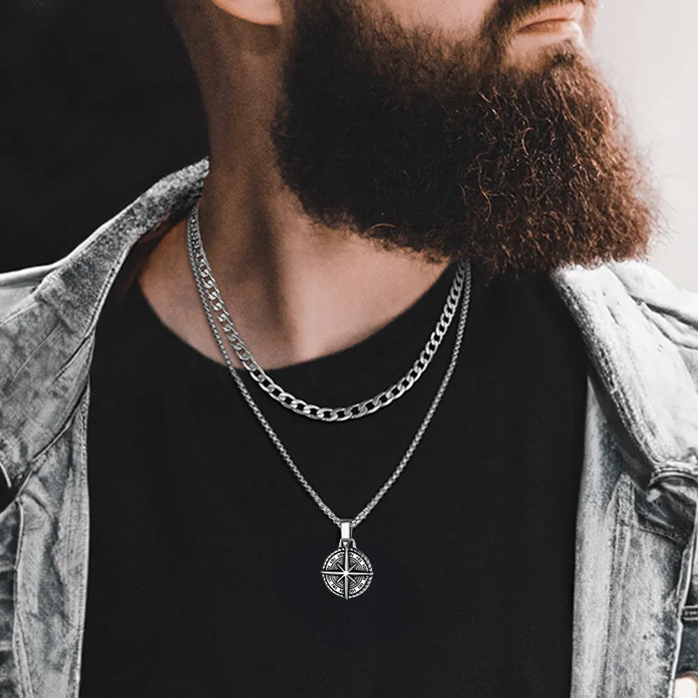 Curb Chain & Polaris Compass Pendant Layered Necklaces Set for Men sold by FaithHeart product image thumbnail 2