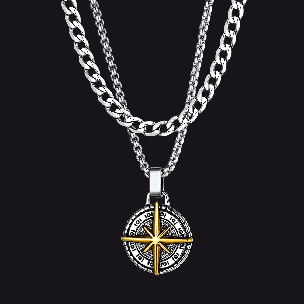 Curb Chain & Polaris Compass Pendant Layered Necklaces Set for Men sold by FaithHeart