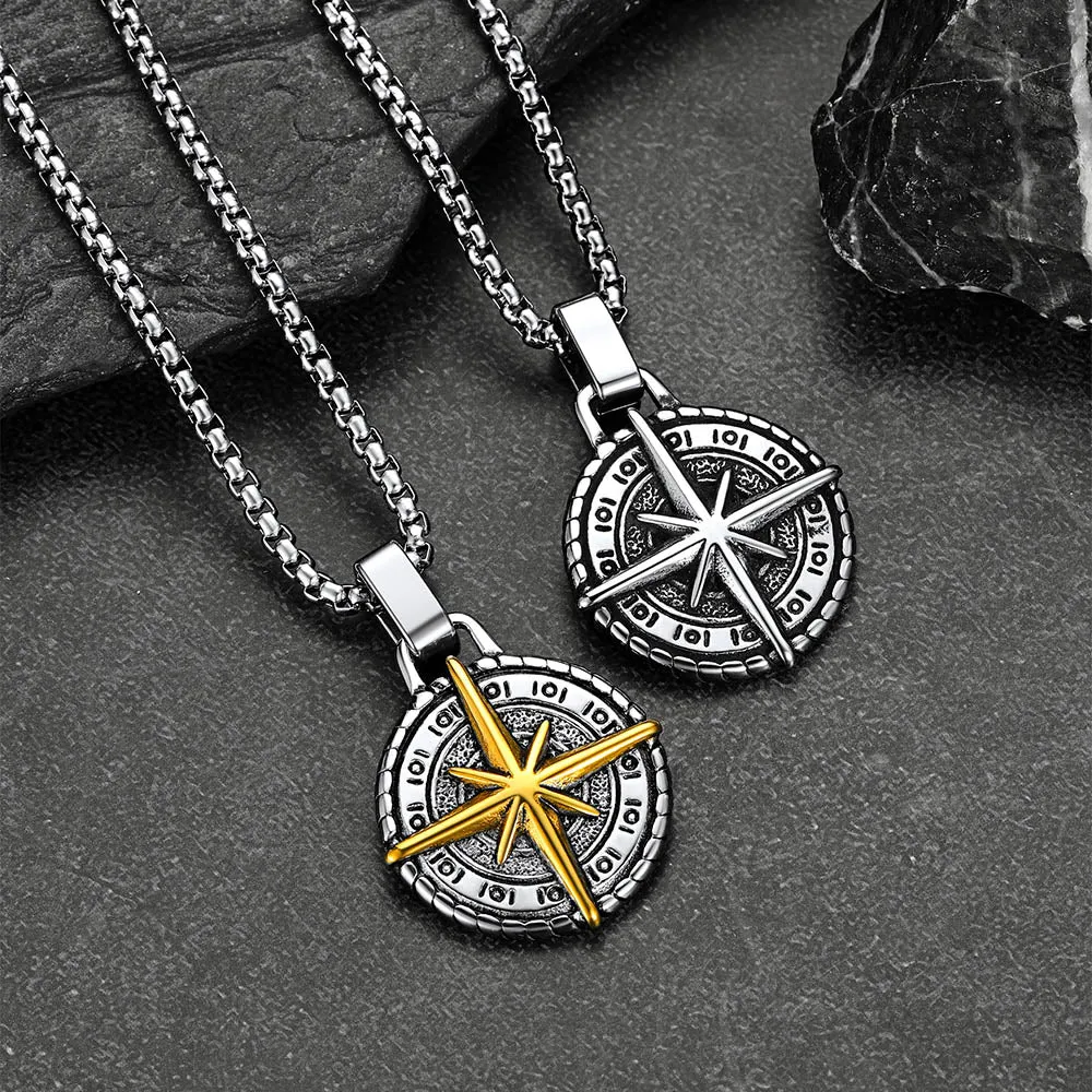 Curb Chain & Polaris Compass Pendant Layered Necklaces Set for Men sold by FaithHeart product image thumbnail 3