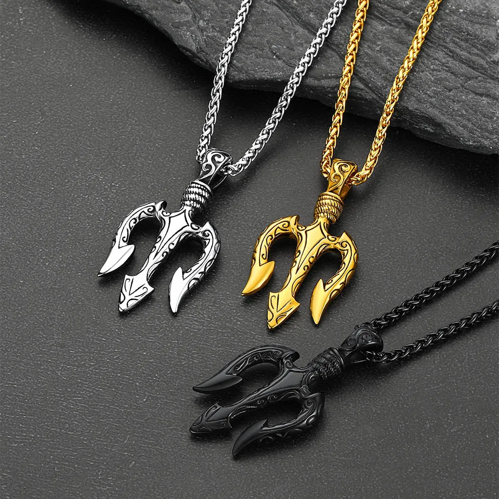 Poseidon Trident & Curb Chain Layered Necklaces Set for Men sold by FaithHeart product image thumbnail 3
