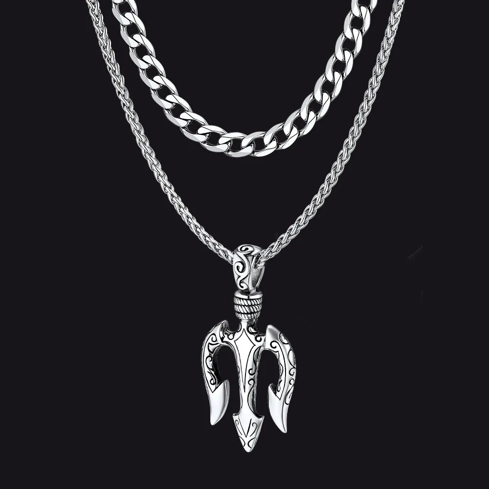 Poseidon Trident & Curb Chain Layered Necklaces Set for Men sold by FaithHeart