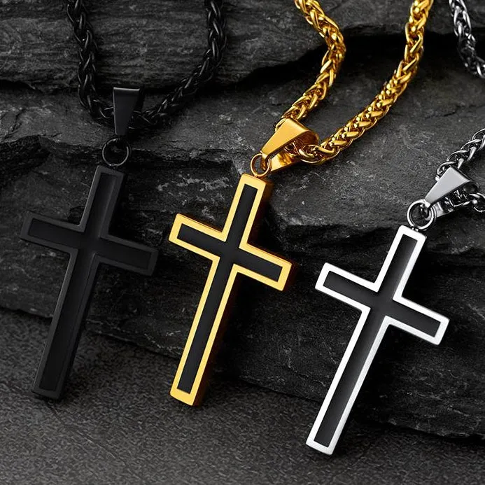 Cuban Curb Chain & Enamel Cross Layered Necklaces Set for Men sold by FaithHeart product image thumbnail 3