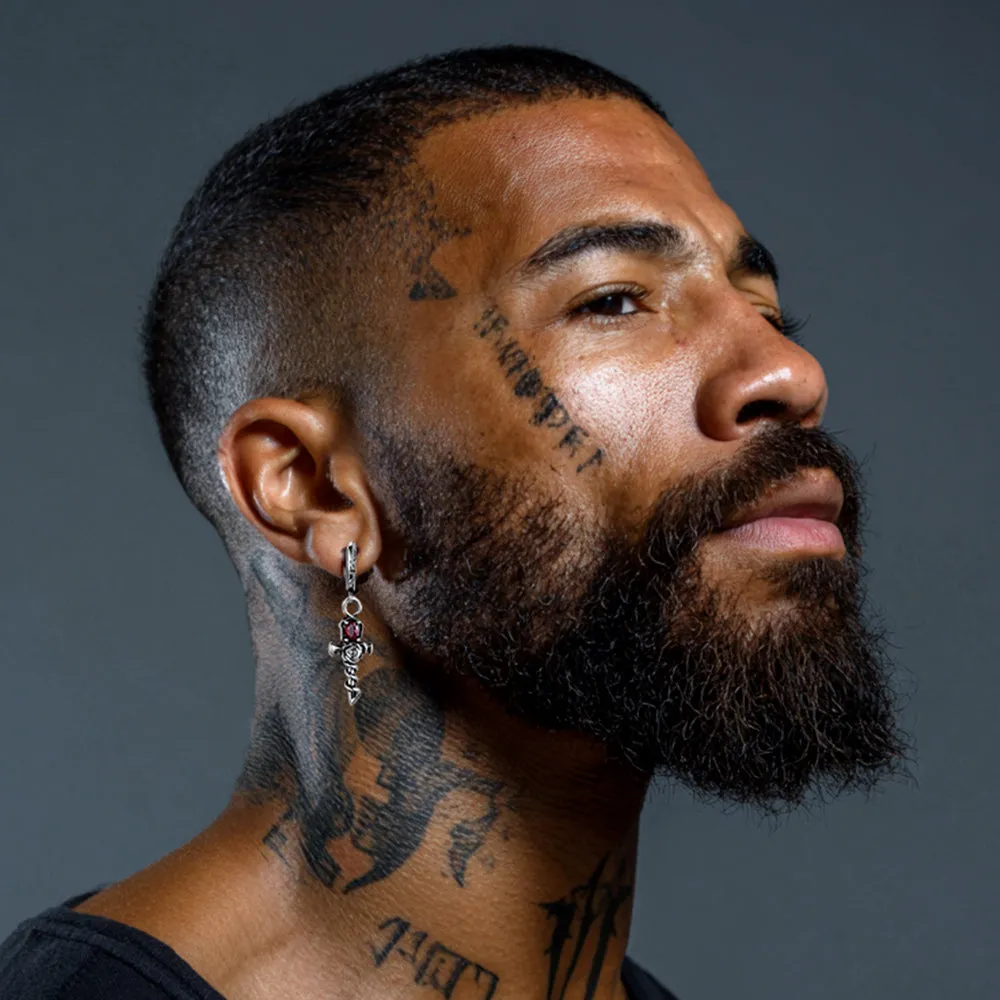 Vintage Rose Cross Drop Earrings for Men sold by FaithHeart product image thumbnail 2