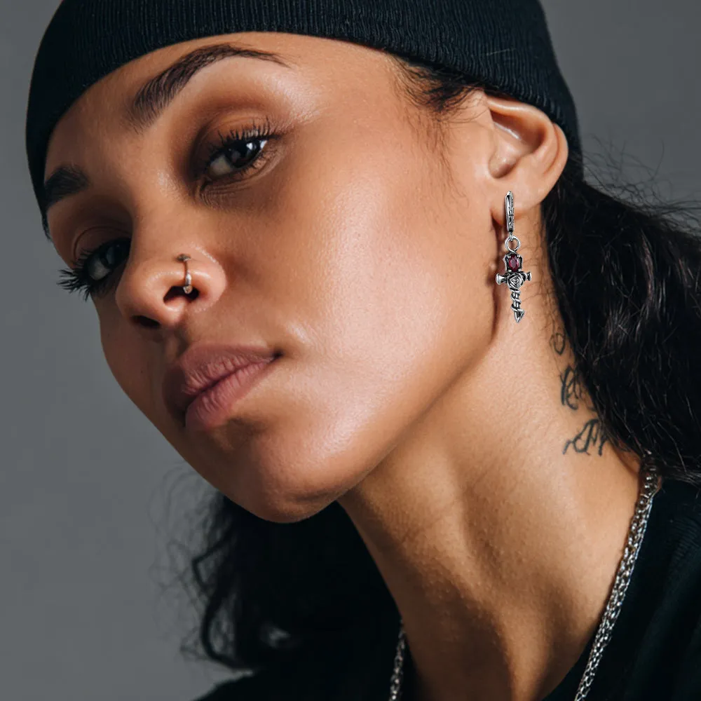 Vintage Rose Cross Drop Earrings for Men sold by FaithHeart product image thumbnail 3