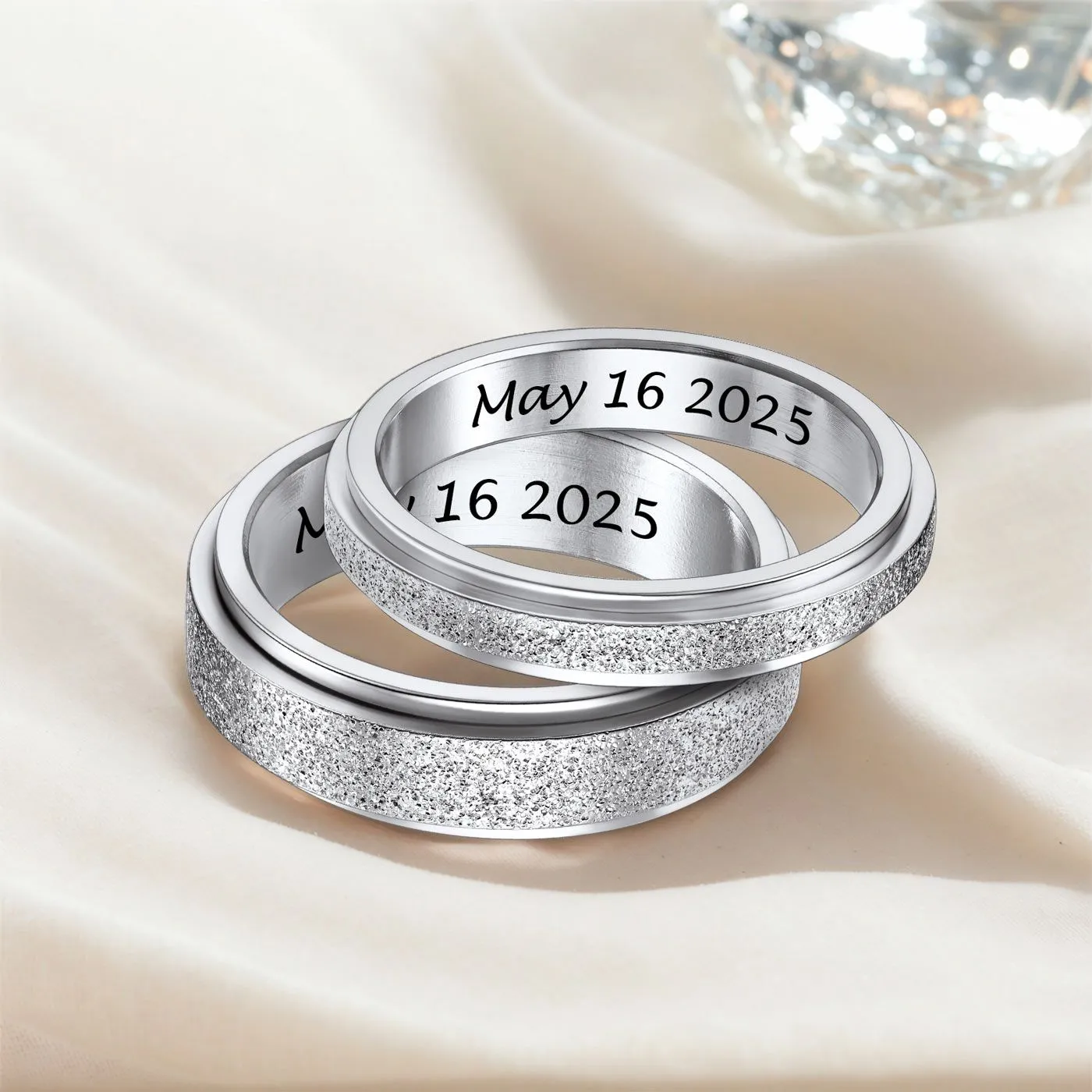 Custom Rotatable Spinner Anxiety Matching Promise Rings Set for Couple sold by FaithHeart product image thumbnail 4