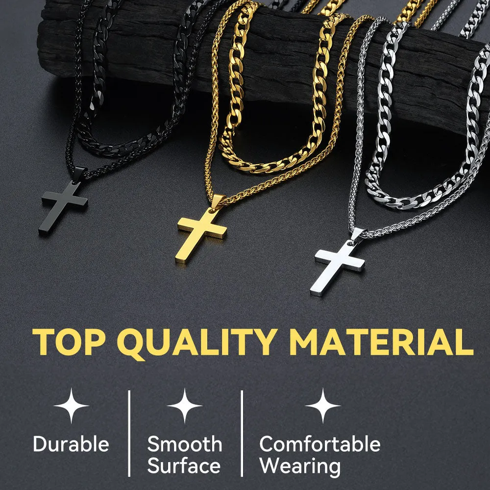 Gift for Men Cuban Chain & Cross Pendant Layered Necklace Set Birthday Gift sold by FaithHeart product image thumbnail 5