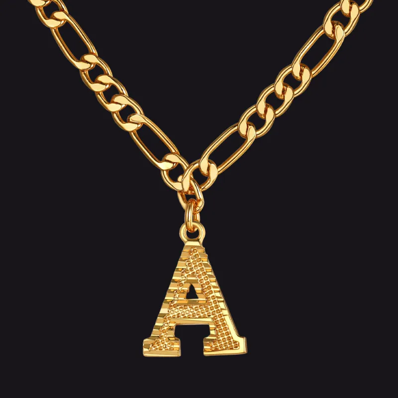 Initial A-Z Letter Pendant Figaro Chain Choker Necklace for Men Women sold by FaithHeart