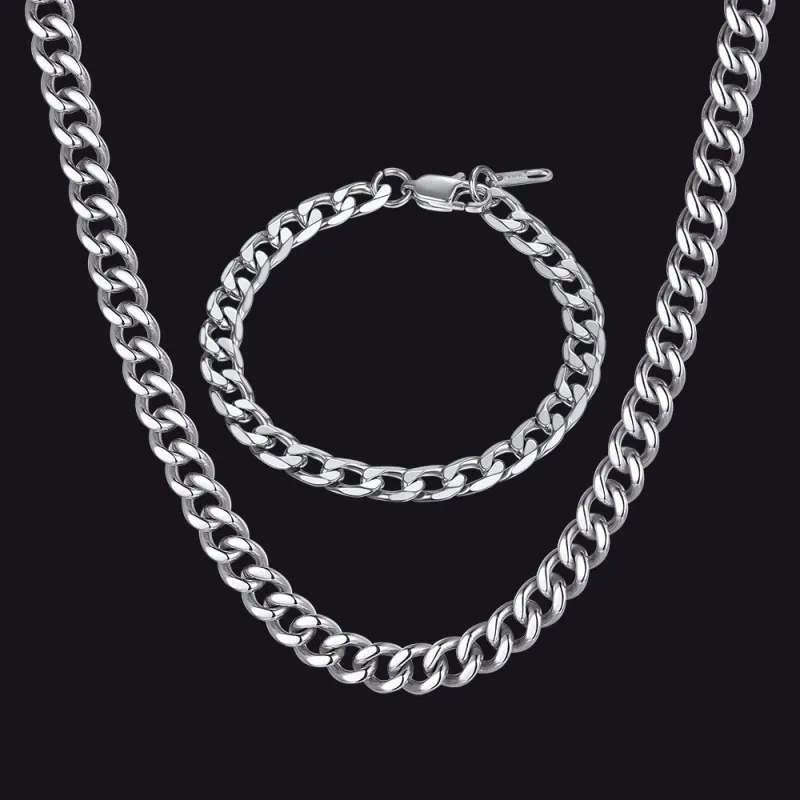Sturdy Cuban Link Chain Necklace & Bracelet Set for Men sold by FaithHeart