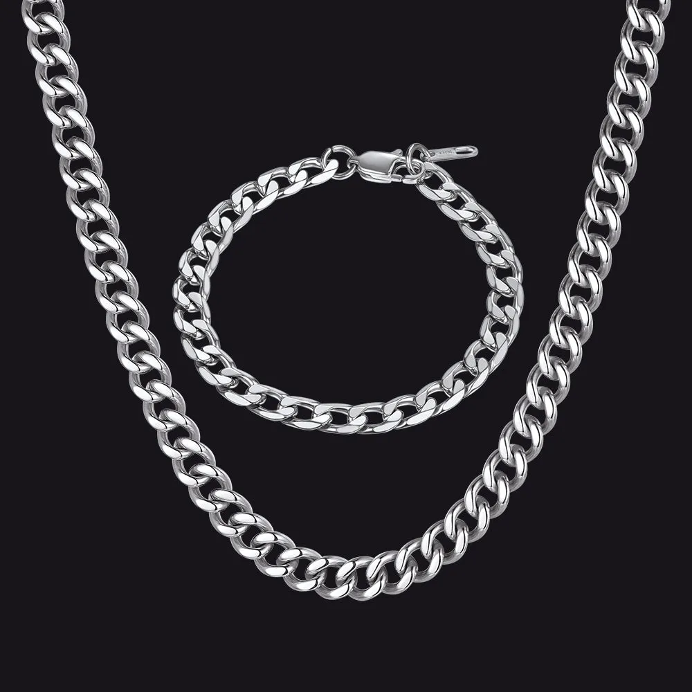 9MM Sturdy Cuban Link Chain & Bracelet Set for Men sold by FaithHeart