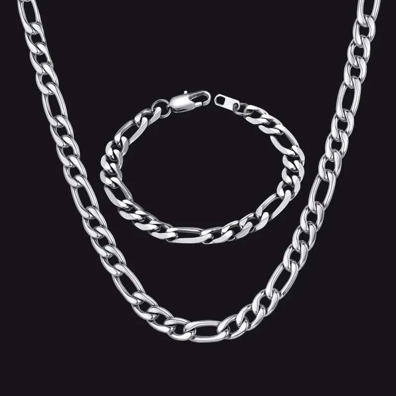 8mm Figaro Link Chain & Bracelet Bundle Set for Men sold by FaithHeart