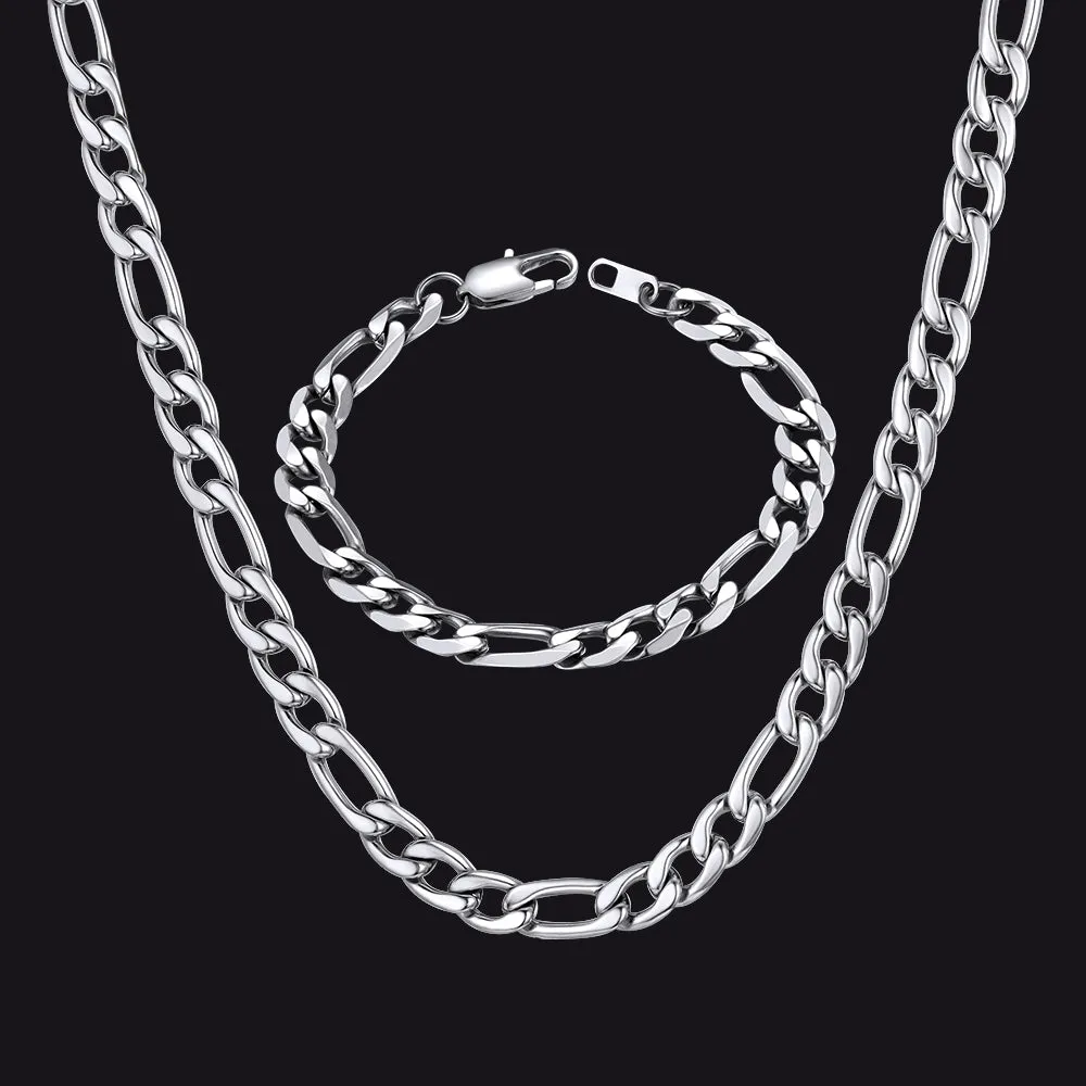 8mm Figaro Link Chain & Bracelet Bundle Set for Men sold by FaithHeart
