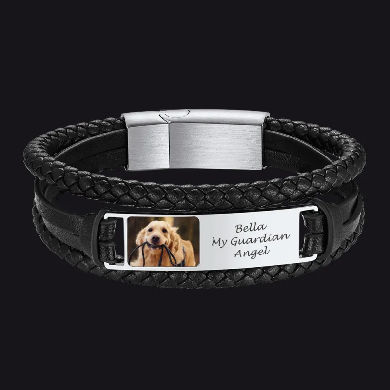 Personalized Pet Picture Leather Cuff Bracelet Gift for Men sold by FaithHeart