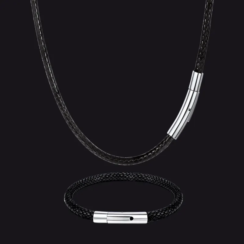 3mm Braided Leather Cord Chain Rope Necklace & Bracelet Set for Men sold by FaithHeart