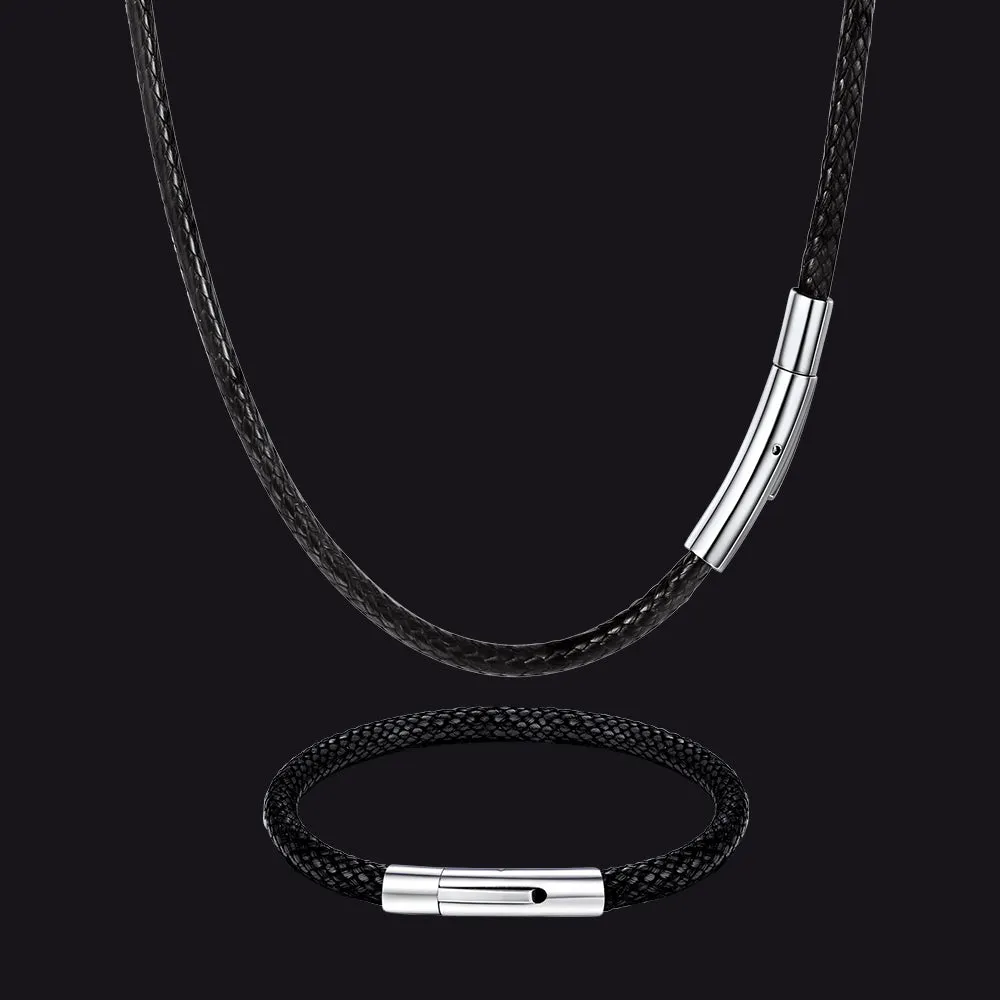 3mm Braided Leather Cord Chain Rope Necklace & Bracelet Set for Men sold by FaithHeart