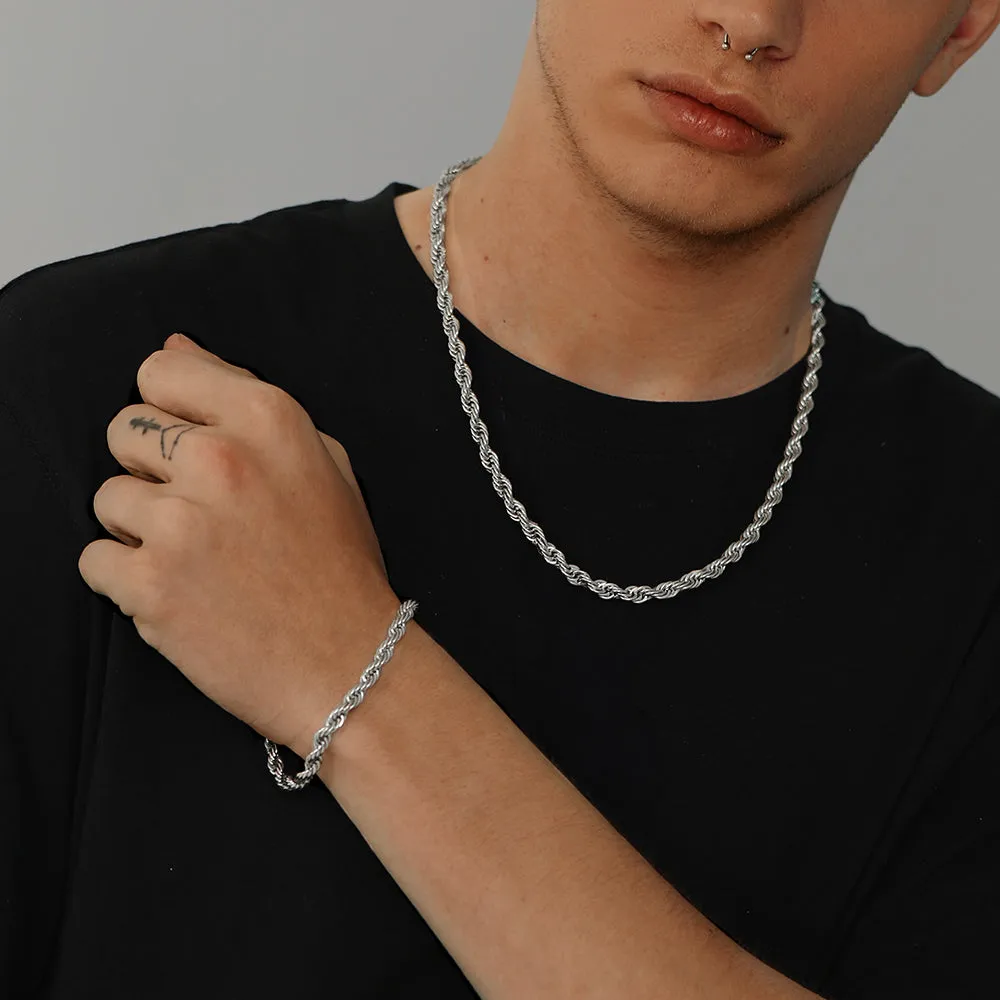 6MM Twisted Rope Link Chain & Rope Bracelet Bundle Set for Men sold by FaithHeart product image thumbnail 2