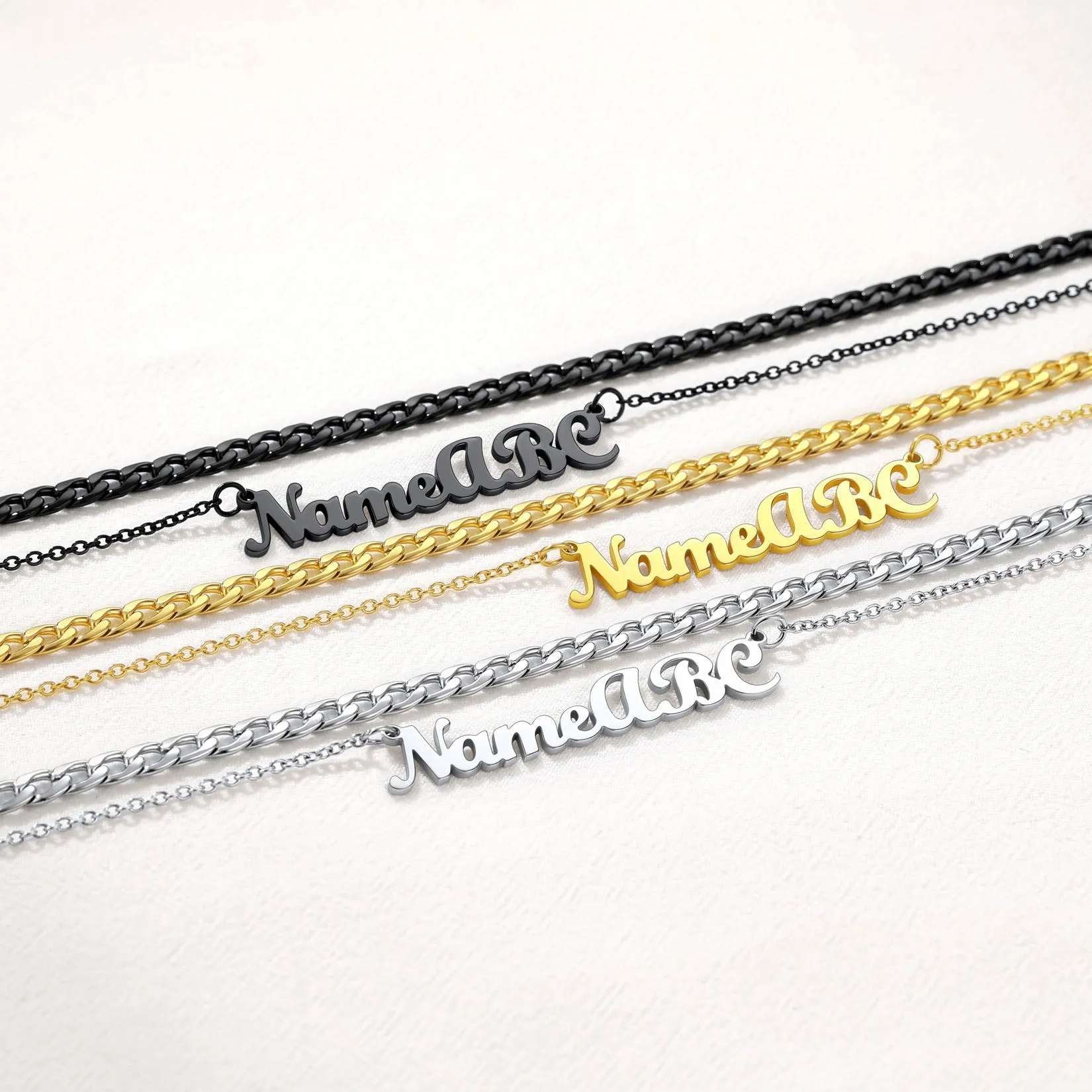 Cuban Chain & Personalized Name Layered Necklaces Set for Women Men sold by FaithHeart product image thumbnail 4