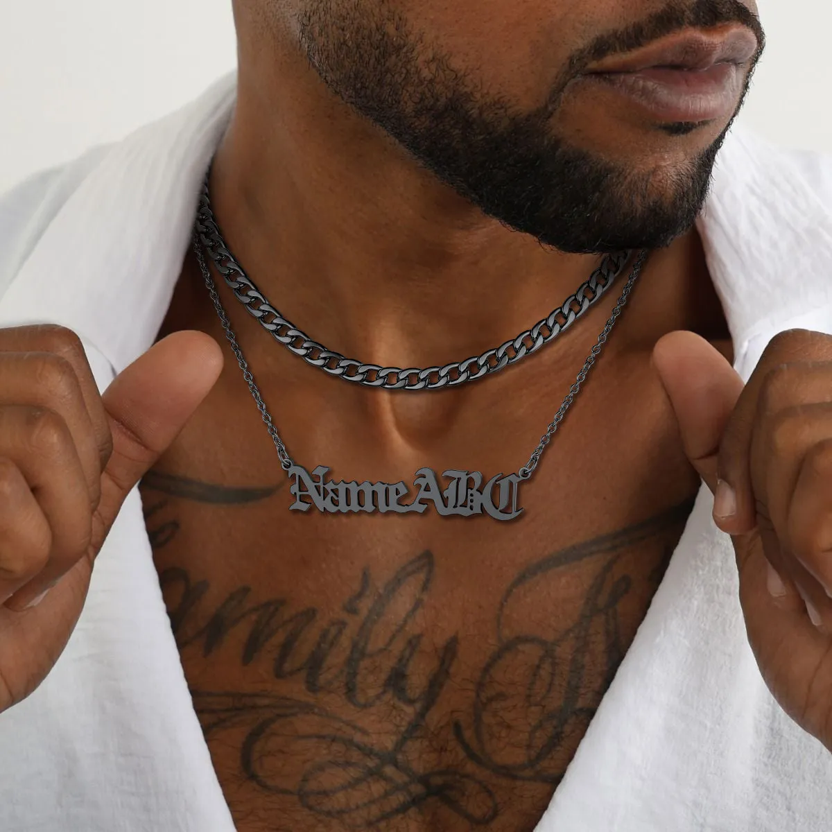 Cuban Chain & Personalized Name Layered Necklaces Set for Women Men sold by FaithHeart product image thumbnail 2