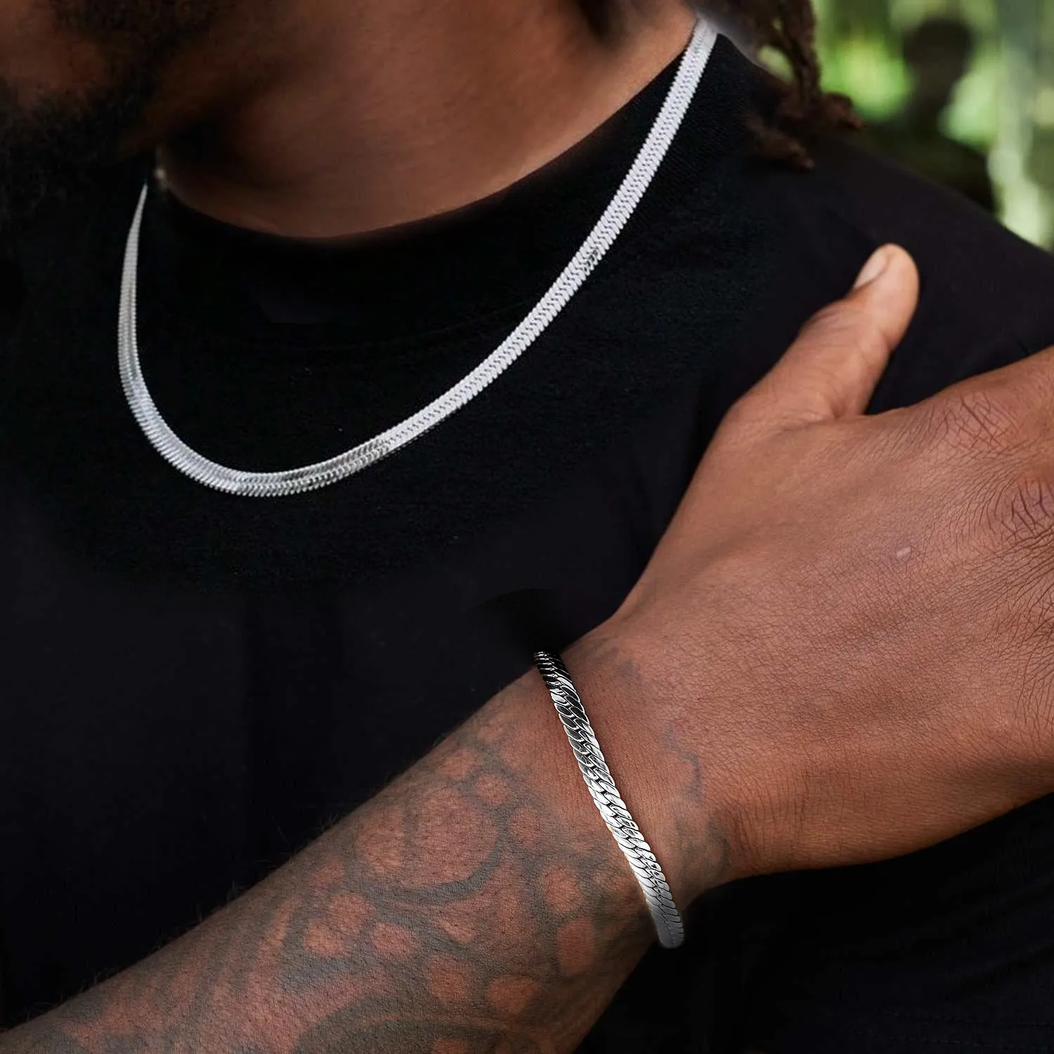 8MM Snake Link Chain & 5MM Bracelet Set for Men sold by FaithHeart product image thumbnail 2