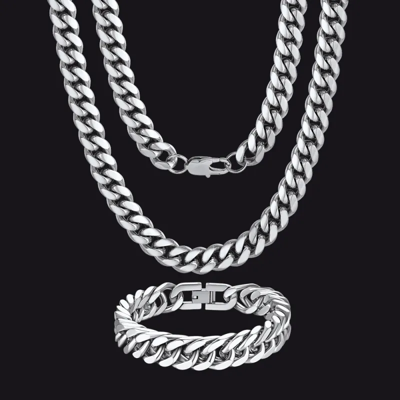 10mm Chunky Heavy Cuban Link Chain & Bracelet Set for Men sold by FaithHeart