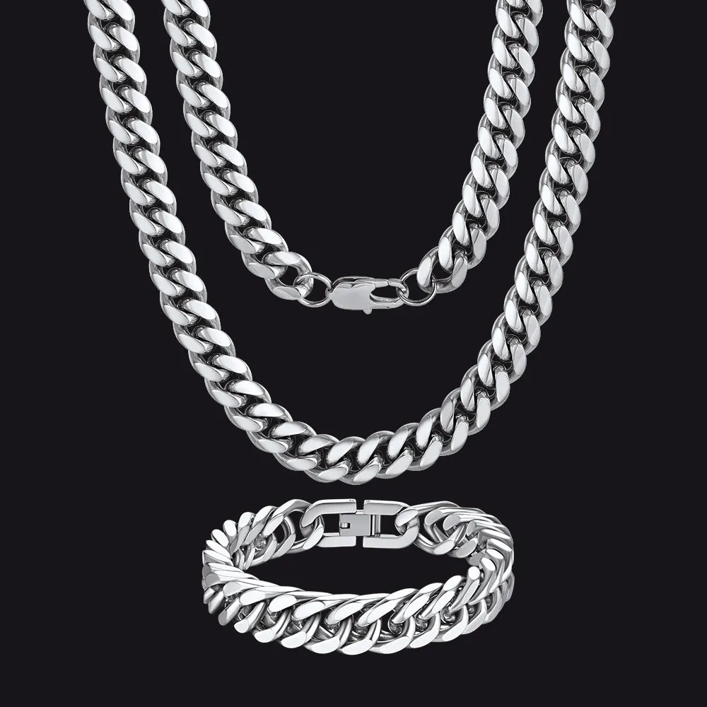 10mm Chunky Heavy Cuban Link Chain & Bracelet Set for Men sold by FaithHeart