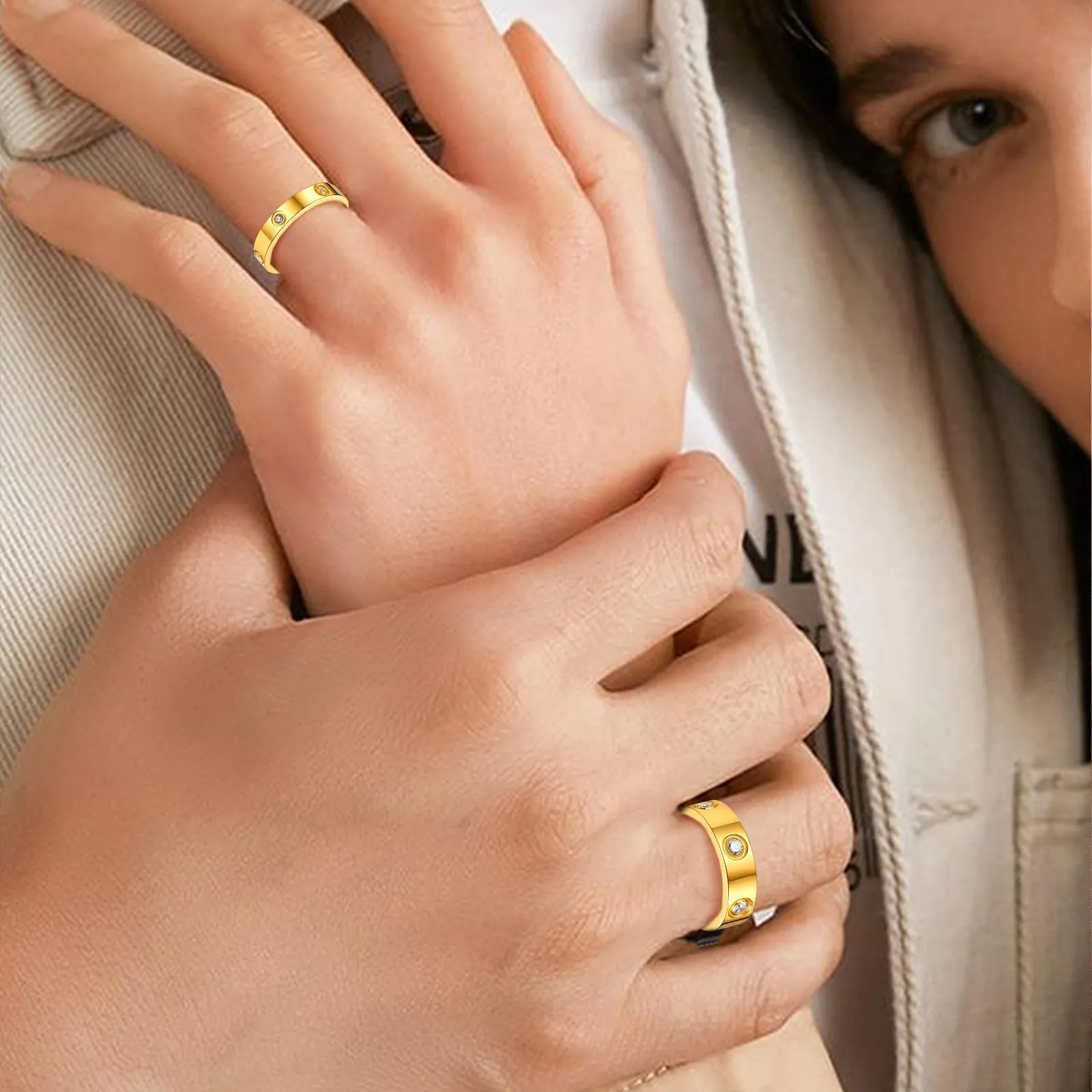 Cubic Zirconia Love Couple Promise Band Rings for Him & Her sold by FaithHeart product image thumbnail 2