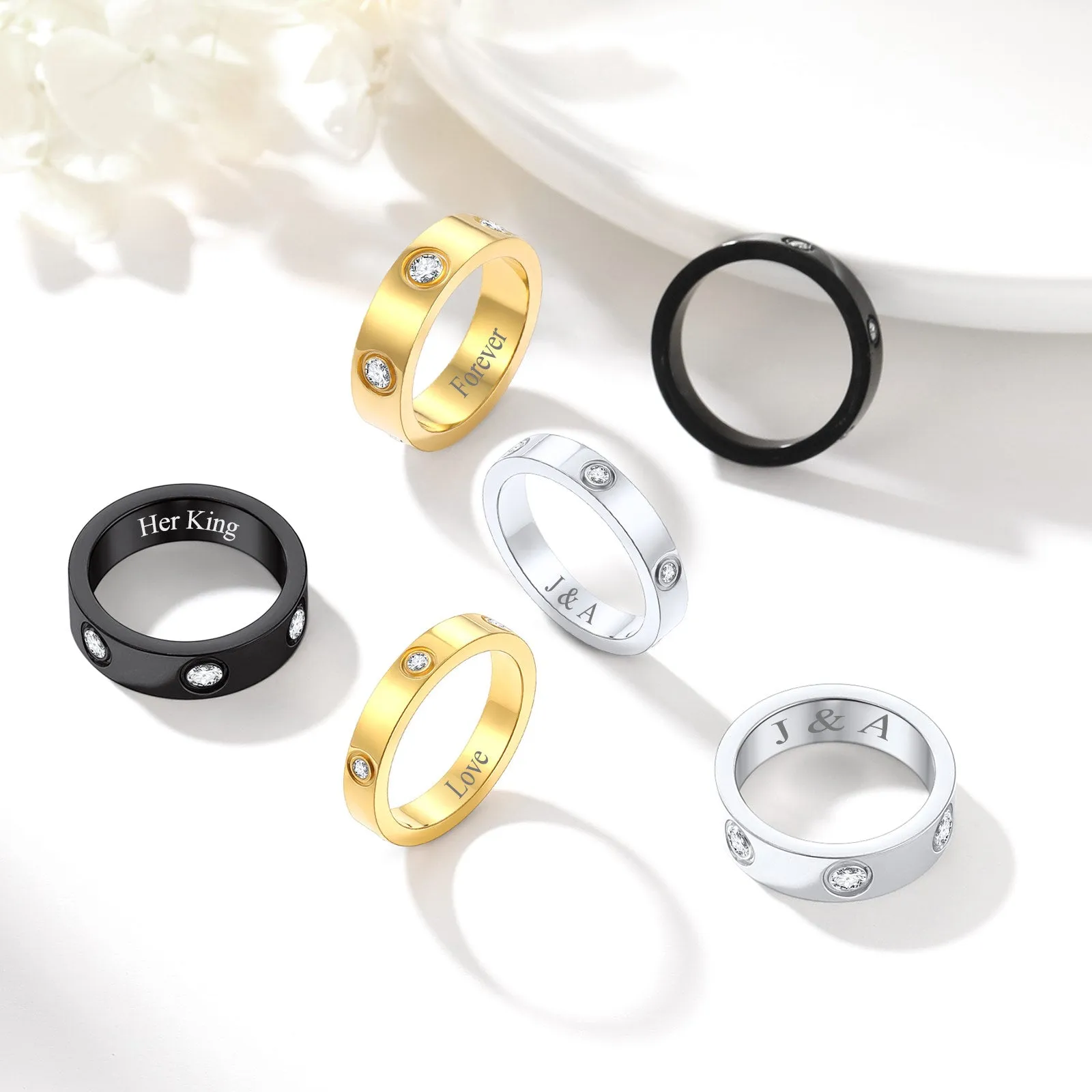 Cubic Zirconia Love Couple Promise Band Rings for Him & Her sold by FaithHeart product image thumbnail 4