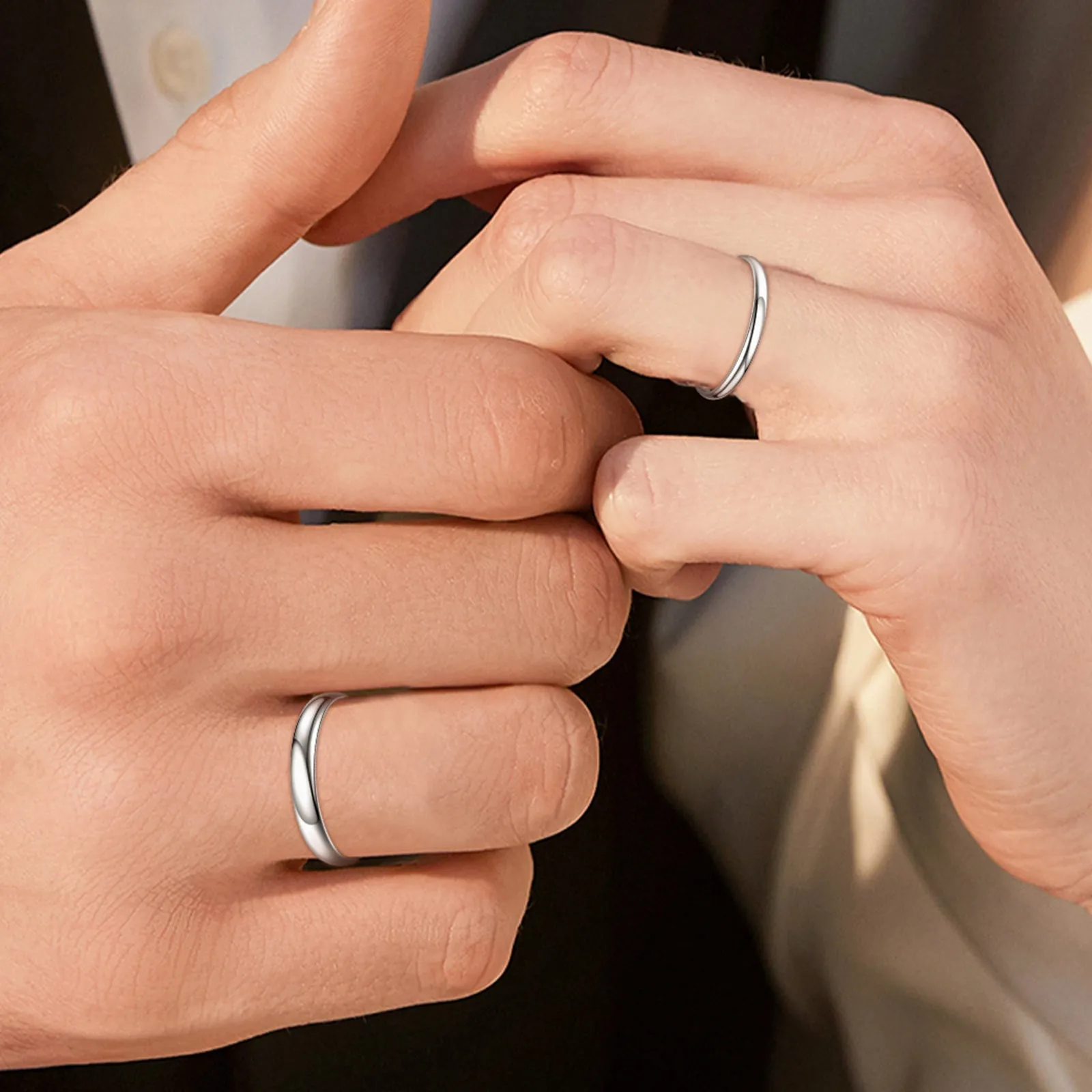 Sterling Silver Minimalist Customized Plain Couple Rings Set sold by FaithHeart product image thumbnail 2