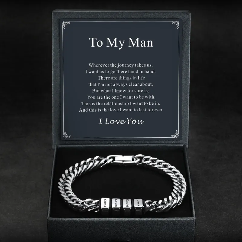 Customized Engraved Multiple Name Cuban Link Chain Bracelet for Men sold by FaithHeart