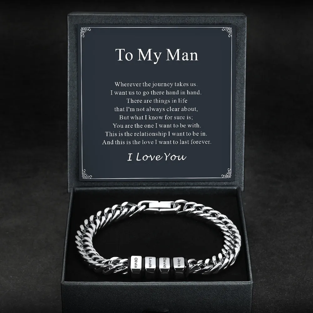 Customized Engraved Multiple Name Cuban Link Chain Bracelet for Men sold by FaithHeart