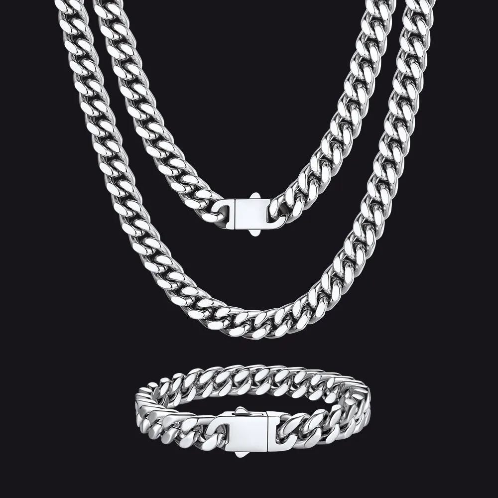 9MM Miami Cuban Chain & Bracelet Jewelry Set for Men sold by FaithHeart
